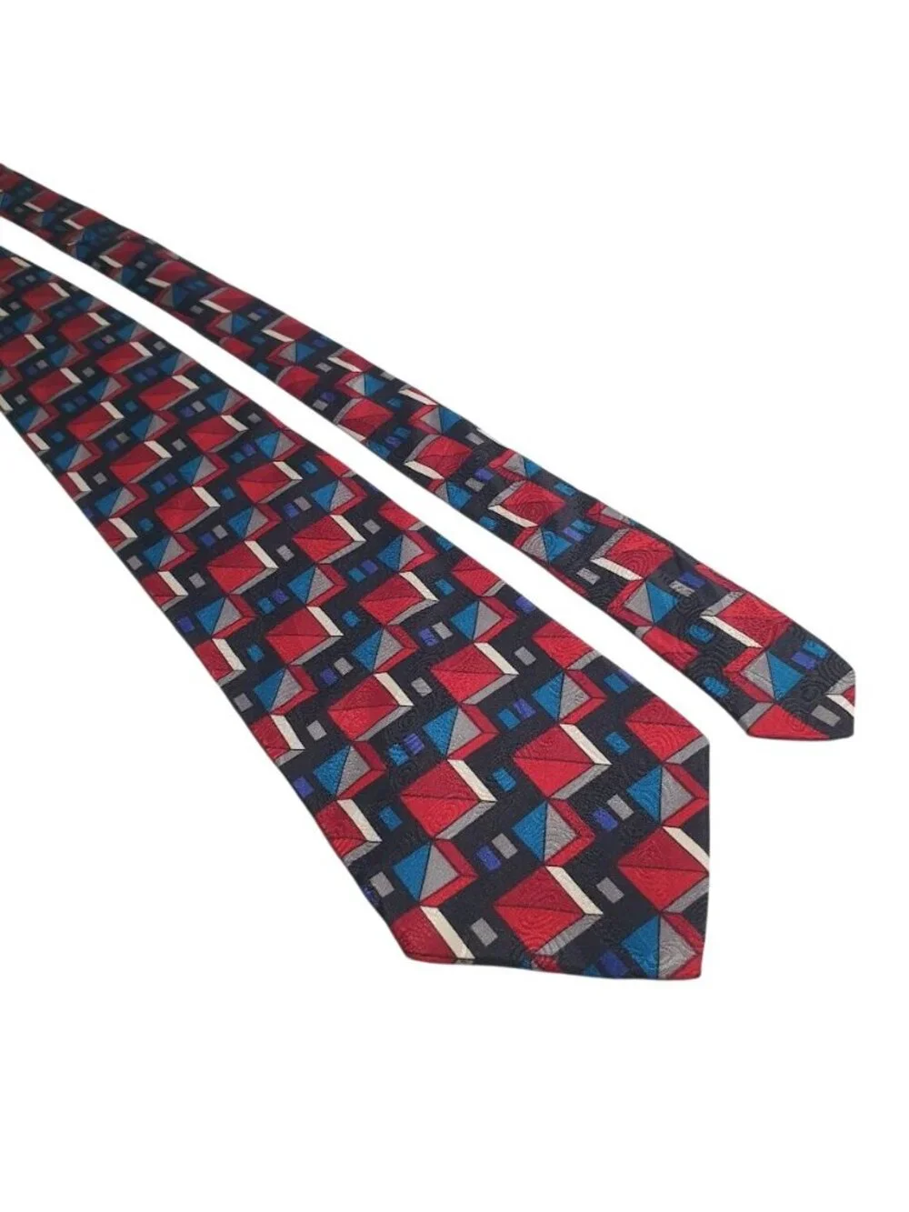 Henry Grethel Mens Geometric Red Blue Black Abstract Silk Classic Necktie Office